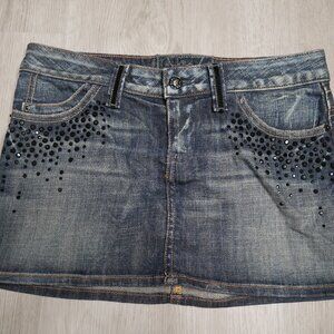 Y2K Guess Premium Jean Skirt Womens Size 24 Rhinestones Mini Skirt